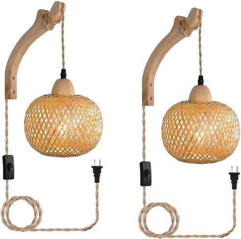 Freya Vintage Wandleuchte Rattan & Holz E27 | Shiraki