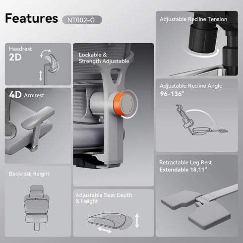 Fabio Ergonomischer Gaming- und Büro-Stuhl – Adaptive Lendenstütze & Fußstütze