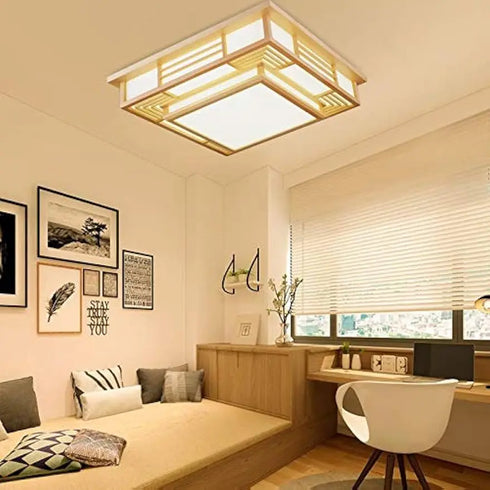 Seikiri – Japanische LED-Deckenleuchte Holz Quadratisch | Shiraki