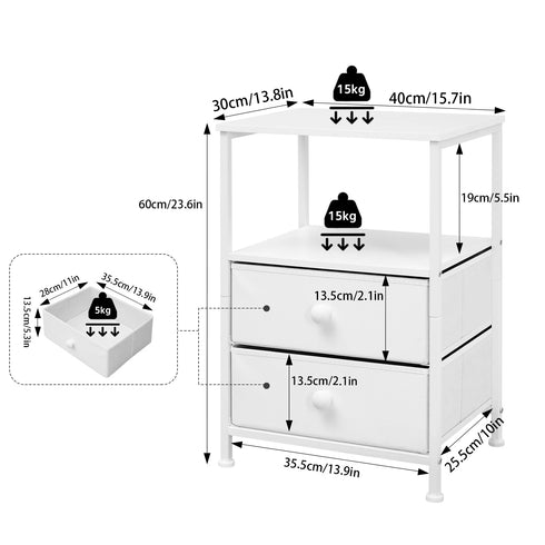 Aiko Nachttisch aus Vliesstoff mit 2 Schubladen und Stauraum | Shiraki