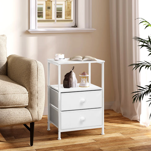 Aiko Nachttisch aus Vliesstoff mit 2 Schubladen und Stauraum | Shiraki