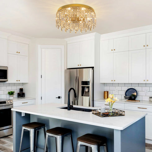 Anneliese LED Deckenleuchte Goldene Kristall | Shiraki
