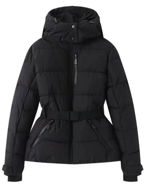 STYLISCHE DAMEN SKIJACKE MIT GÜRTELTAILLE UND KAPUZE
