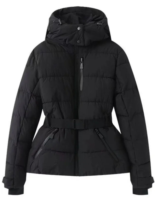 STYLISCHE DAMEN SKIJACKE MIT GÜRTELTAILLE UND KAPUZE