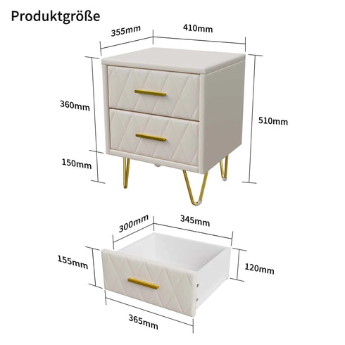 Natsumi 2-teiliger Nachttisch Beige 2 Schubladen PU und Gold | Shiraki