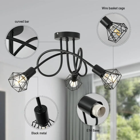 Matilda 3-flammige LED-Deckenleuchte Industrie Schwarz | Shiraki