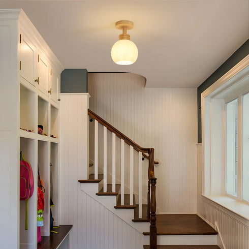 Loke Runde LED Deckenleuchte E27 Holz-Glas | Shiraki