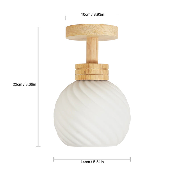 Loke Runde LED Deckenleuchte E27 Holz-Glas | Shiraki