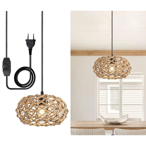 Alessia Pendelleuchte Rattan E27 Dimmbare Plug-in | Shiraki