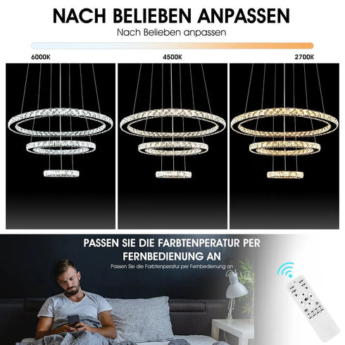 Ingrid K9 Kristall Pendelleuchte 3-Ring Dimmbar | Shiraki