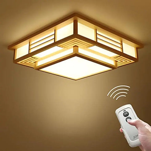 Seikiri – Japanische LED-Deckenleuchte Holz Quadratisch | Shiraki