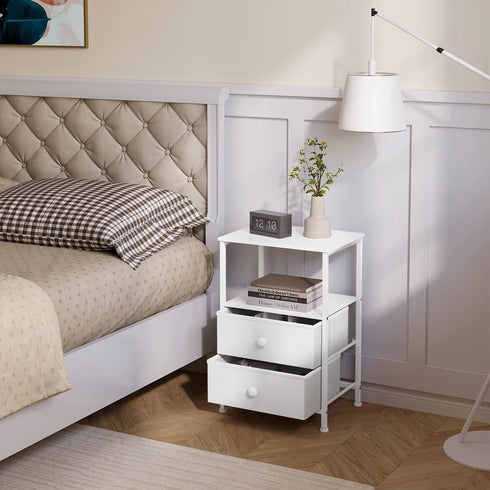 Aiko Nachttisch aus Vliesstoff mit 2 Schubladen und Stauraum | Shiraki
