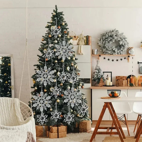 Kristallklare Schneeflocken & Eis-Anhänger – Weihnachtsbaum Hängeornamente