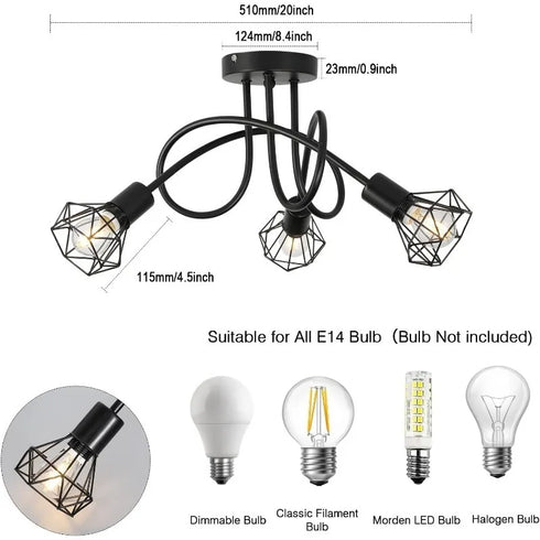 Matilda 3-flammige LED-Deckenleuchte Industrie Schwarz | Shiraki