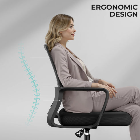 Francesco Ergonomischer Mesh-Bürostuhl mit Lendenstütze & mittlerer Rückenlehne