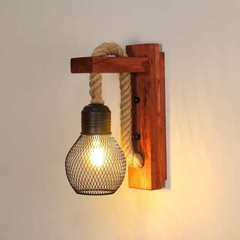 Annelie Holz Wandleuchte Vintage E27 Hanfseil | Shiraki