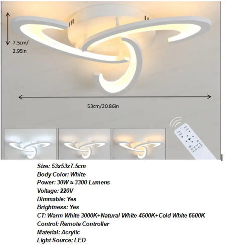Noelle Dimmbares LED-Deckenlicht mit Fernbedienung 3-flammig | Shiraki