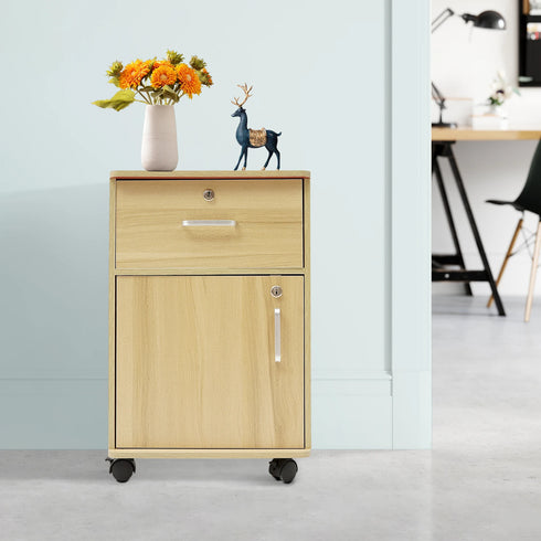Akiro Rollbarer Nachttisch aus Holz mit Schublade | Shiraki