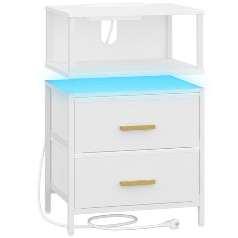 Haruka Nachttisch mit RGB-Leuchten und Ladestation und 2 Schubladen | Shiraki