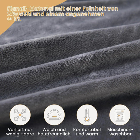 Elin weiche Flanell-Fleecedecke mit Fransen Grau 127×152 cm | Shiraki