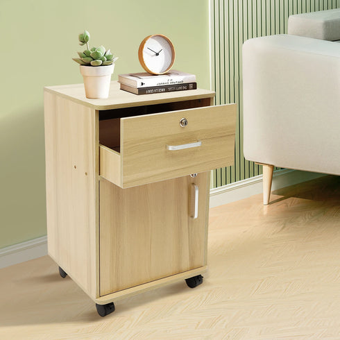Akiro Rollbarer Nachttisch aus Holz mit Schublade | Shiraki