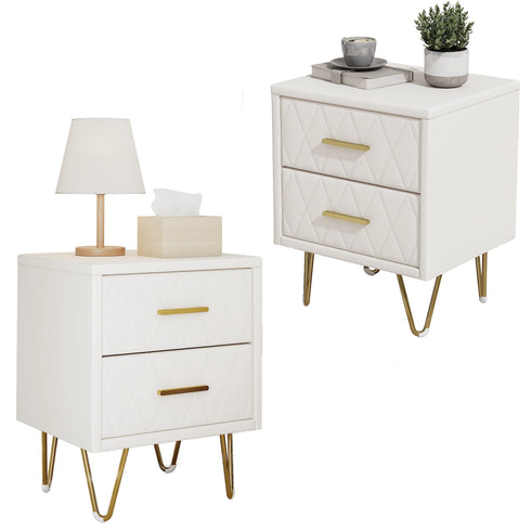 Natsumi 2-teiliger Nachttisch Beige 2 Schubladen PU und Gold | Shiraki