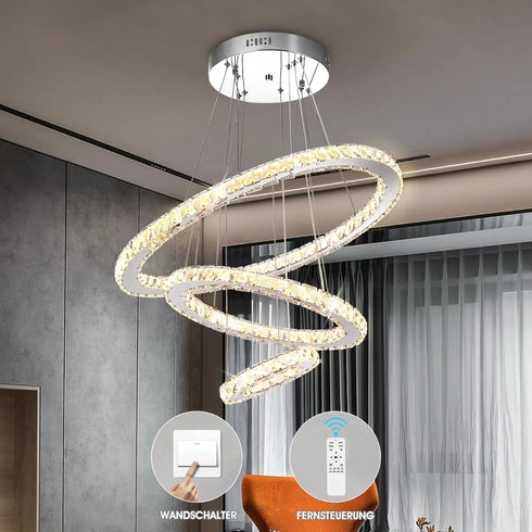 Ingrid K9 Kristall Pendelleuchte 3-Ring Dimmbar | Shiraki