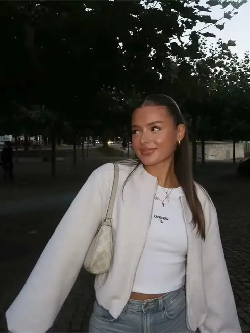 FRAUEN RUNDHALS ÜBERGANGSJACKE | LANGARM AUS WEICHEM MATERIAL