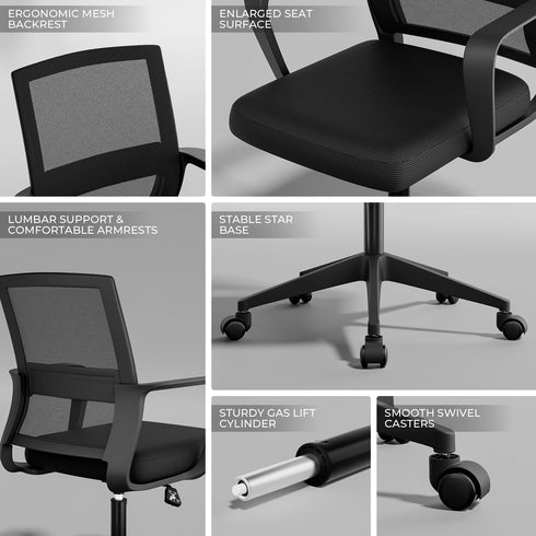 Francesco Ergonomischer Mesh-Bürostuhl mit Lendenstütze & mittlerer Rückenlehne