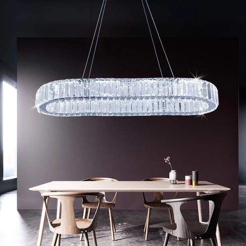 Serena LED Oval Pendelleuchte | Moderne Kristall-Deckenlampe für Küche & Esszimmer