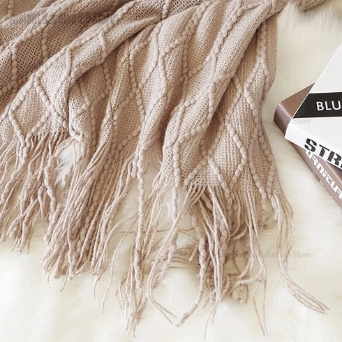 Savannah Strick-Decke mit Quasten Acryl | Shiraki
