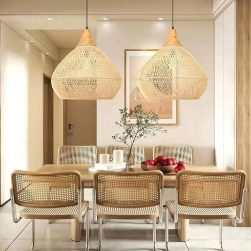 Vela – Japanische Rattan Pendelleuchte im Vintage Bauernhausstil | Shiraki