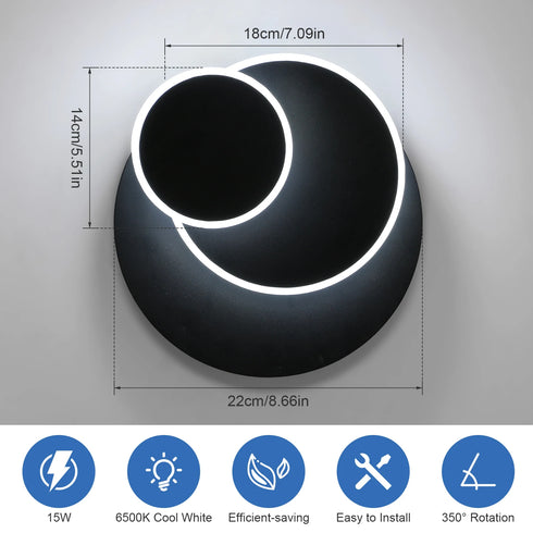 Rolf LED Wandleuchte rund drehbar Schwarz | Shiraki