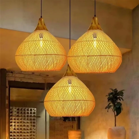 Vela – Japanische Rattan Pendelleuchte im Vintage Bauernhausstil | Shiraki