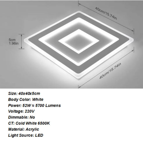 Liv Moderne LED Deckenleuchte quadratisch Acryl | Shiraki