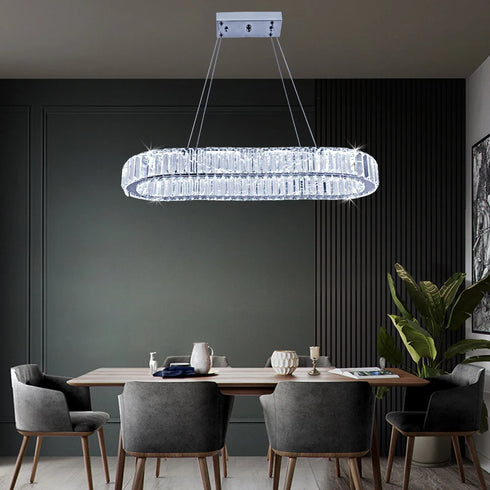 Serena LED Oval Pendelleuchte | Moderne Kristall-Deckenlampe für Küche & Esszimmer