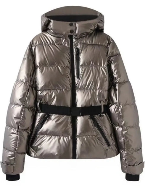 STYLISCHE DAMEN SKIJACKE MIT GÜRTELTAILLE UND KAPUZE