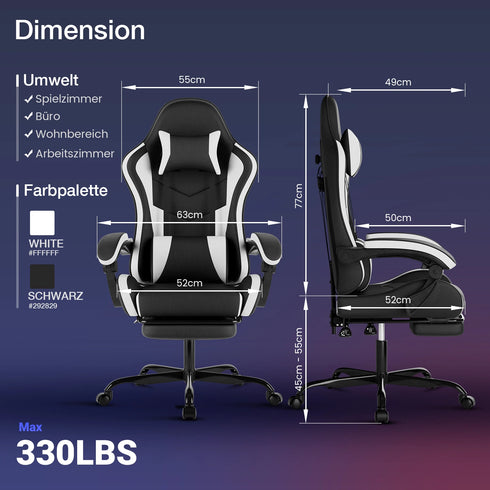 Armando Ergonomischer Gaming-Stuhl mit Fußstütze und Komfort-Polsterung