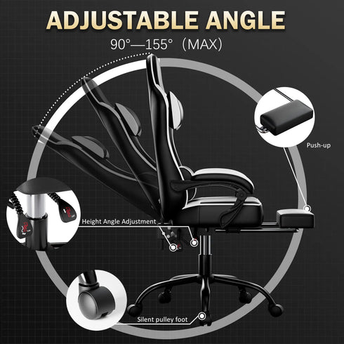 Davide Ergonomischer Gaming-Stuhl – PU-Leder, Fußstütze & Lendenstütze