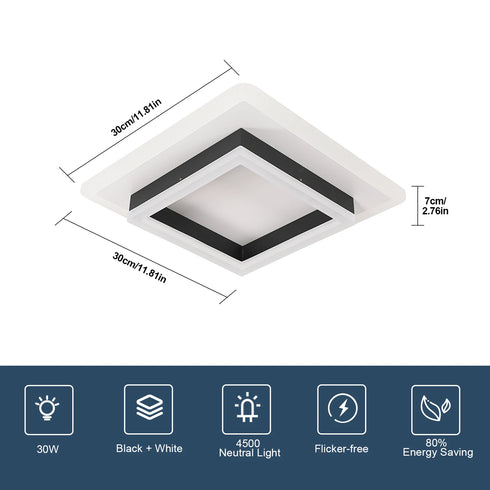 Élodie – LED Deckenleuchte 30W Quadratisch 4500K Neutralweiß | Shiraki