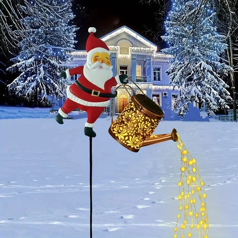 Solar Schneemann Santa-Gießkanne – LED Weihnachtsgartenlicht für Außen