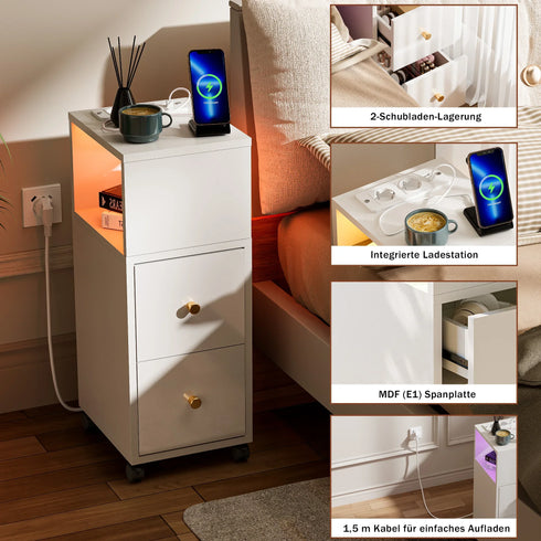 Iori Nachttisch mit Licht 2AC 2USB Ladestation Bluetooth-Lichtstreifen | Shiraki
