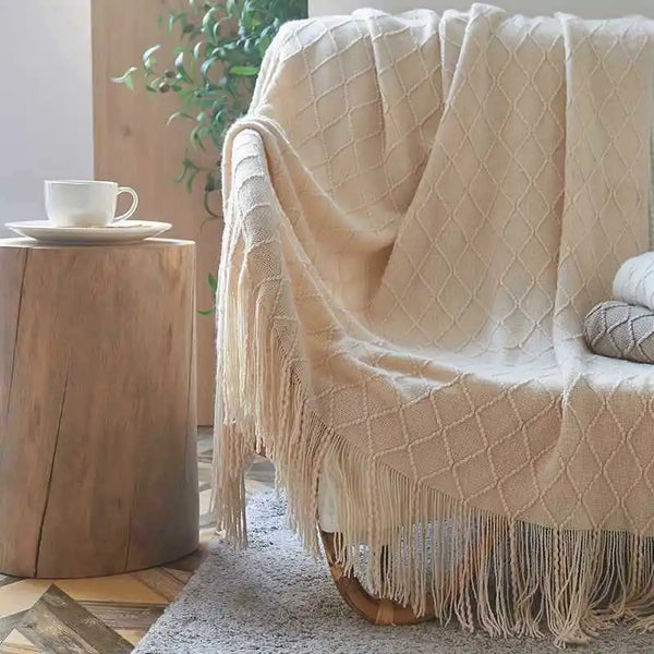Savannah Strick-Decke mit Quasten Acryl | Shiraki