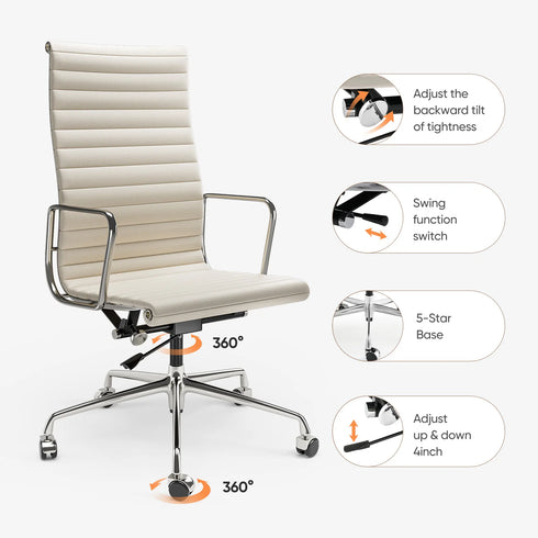 Gabriele Echtleder-Drehstuhl mit ergonomischer Rückenform