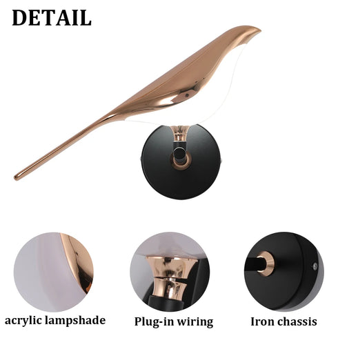 Sofie LED Wandleuchte Nordic Golden Bird Design | Shiraki