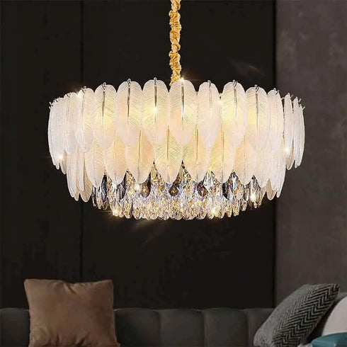 Chantal LED-Kronleuchter Nordische Luxus-Pendelleuchten Kristalle Federglas | Shiraki