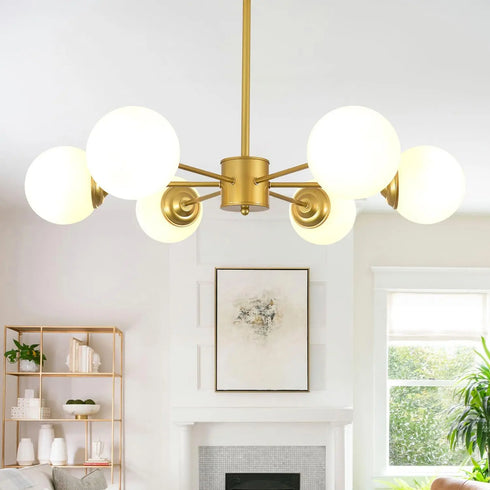 Elina Sputnik Deckenleuchte 6-flammig Gold Glas | Shiraki