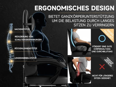 Federico Ergonomischer Gaming-Stuhl mit Fußstütze | Massagefunktion & Komfort