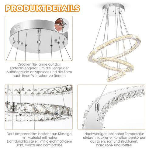 Ingrid K9 Kristall Pendelleuchte 3-Ring Dimmbar | Shiraki