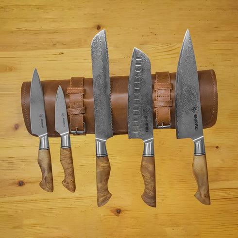 Shiraki Hochwertiges Damast Messerset mit Leder Messertasche